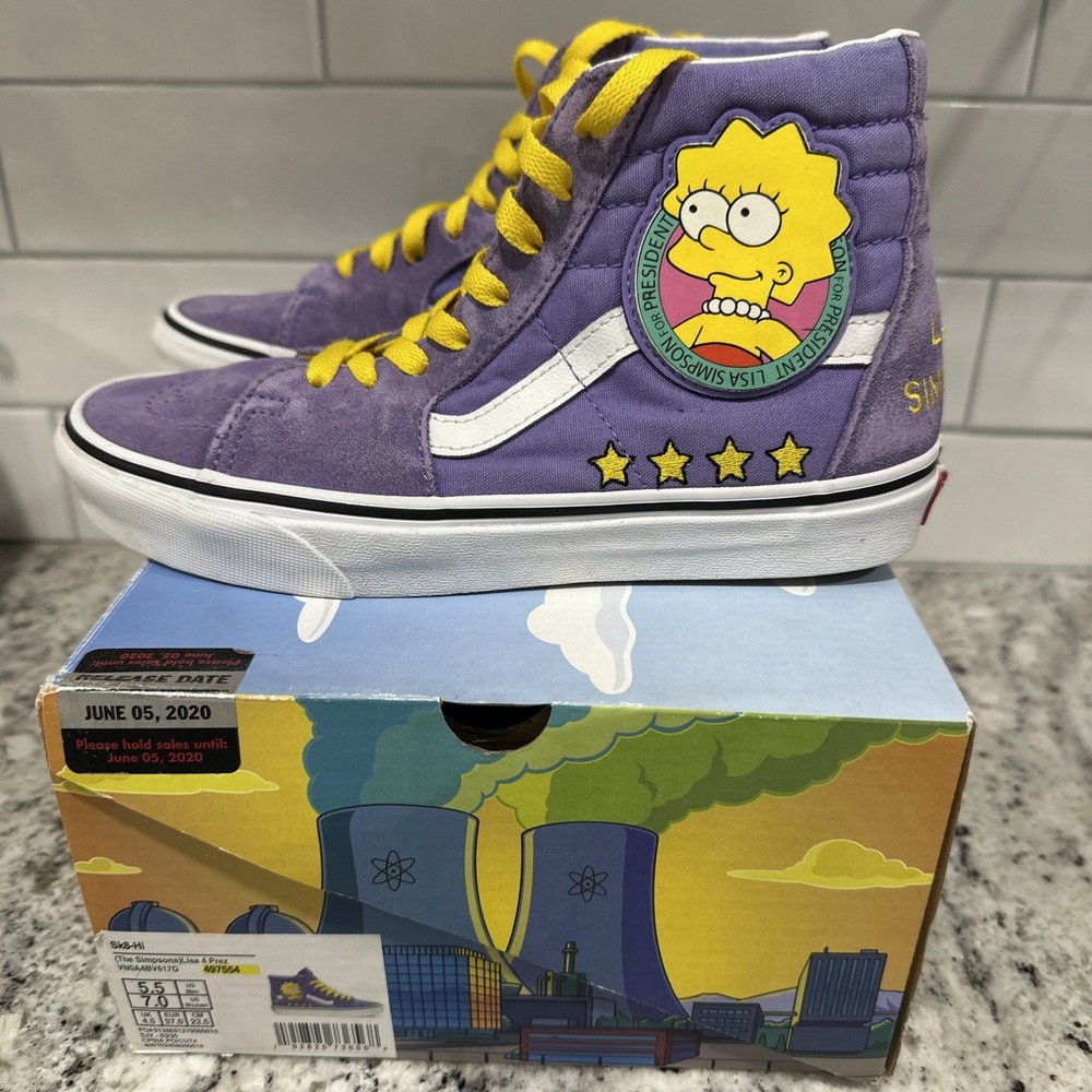The Simpsons x Vans Sk8-Hi Lisa Simpson for President Suede (2020) HTF RARE Sz 7